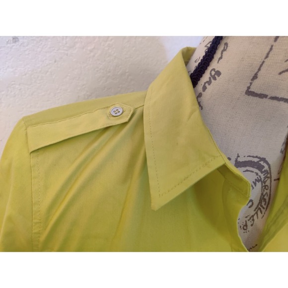 New York & Company Yellow Green Long Sleeve Fitted Stretch Button Up Shirt XS P - Picture 5 of 8